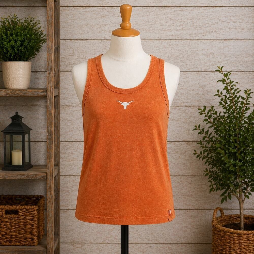 Antigua Texas Longhorns Burnt Orange Tank Top Womens VTG Fade UT Austin Logo M